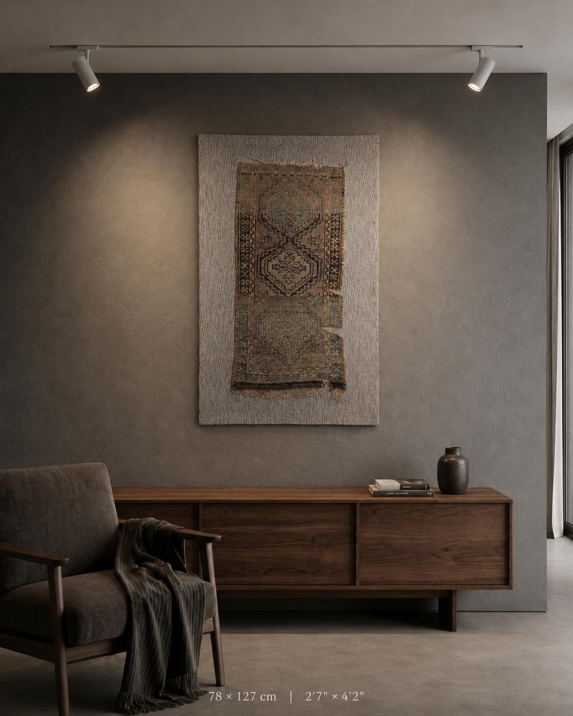 3x4 Vintage Turkish Wool Tapestry Rug,Wall Art, Neutral Textile Hanging