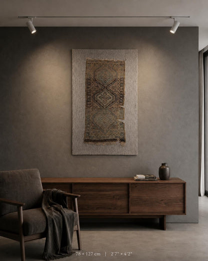 3x4 Vintage Turkish Wool Tapestry Rug,Wall Art, Neutral Textile Hanging
