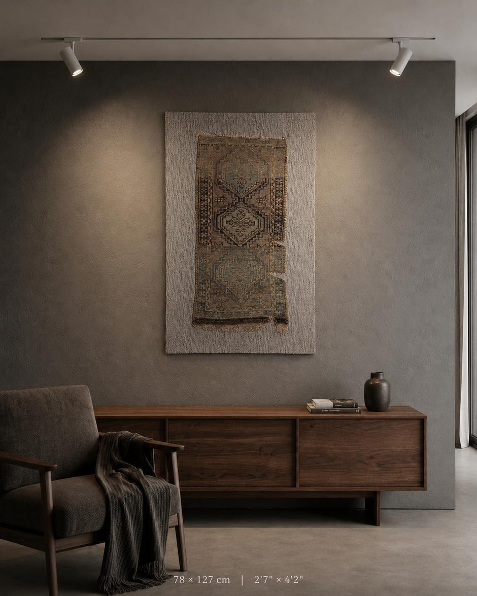 3x4 Vintage Turkish Wool Tapestry Rug,Wall Art, Neutral Textile Hanging