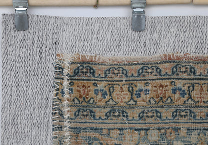 3x4 Vintage Turkish Tapestry Rug, Beige Blue Traditional Wool Textile, Antique Style Woven Wall Art