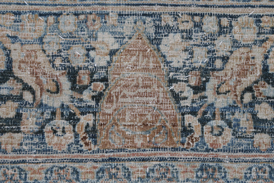 3x4 Vintage Turkish Tapestry Rug, Beige Blue Traditional Wool Textile, Antique Style Woven Wall Art