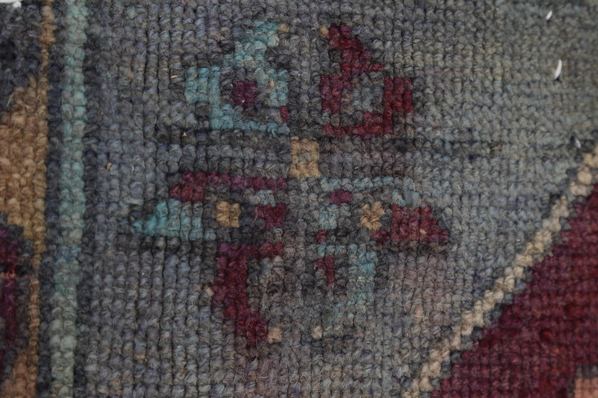 3x4 Vintage Turkish Tapestry Rug, Faded Red Blue Geometric Wool Textile, Woven Wall Art