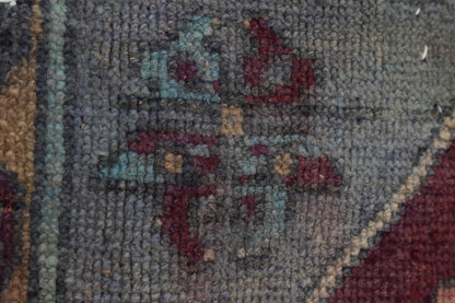 3x4 Vintage Turkish Tapestry Rug, Faded Red Blue Geometric Wool Textile, Woven Wall Art