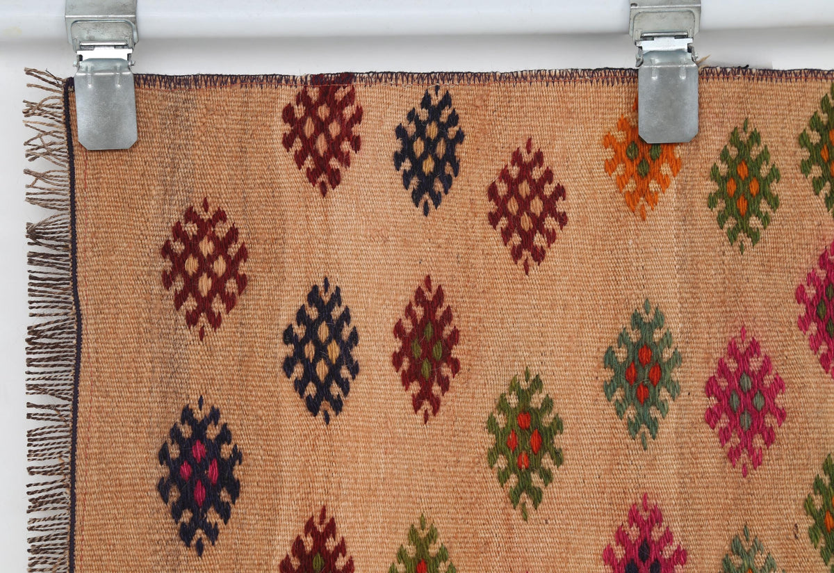 2x3 Vintage Turkish Kilim Tapestry, Wool  Wall Hanging, Geometric Woven Textile Wall Art
