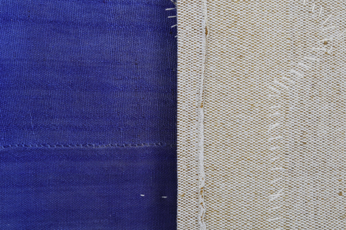 3x4 Vintage Turkish Tapestry Rug, Blue Wool Textile Wall Hanging, Minimal Woven Wall Art