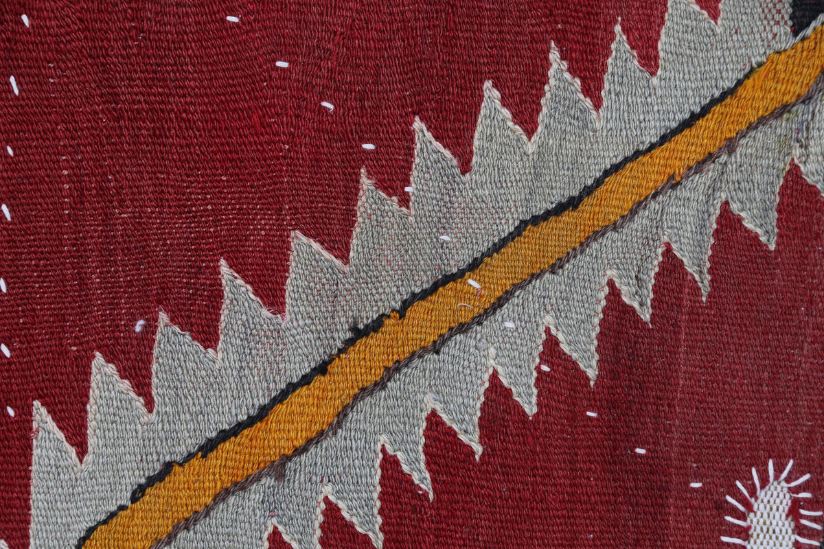 3x5 Vintage Turkish Tapestry Rug, Red Geometric Wool Textile Wall Hanging, Kilim Wall Art
