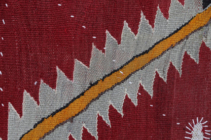 3x5 Vintage Turkish Tapestry Rug, Red Geometric Wool Textile Wall Hanging, Kilim Wall Art