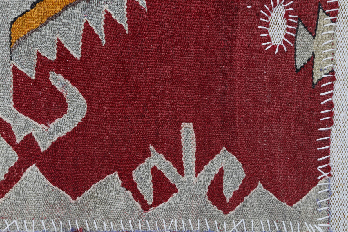 3x5 Vintage Turkish Tapestry Rug, Red Geometric Wool Textile Wall Hanging, Kilim Wall Art