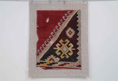 3x4 Vintage Turkish Wool Tapestry Rug, Kilim Textile Wall Hanging, Geometric Fiber Wall Art
