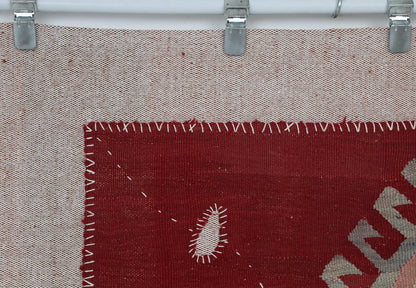 3x4 Vintage Turkish Wool Tapestry Rug, Kilim Textile Wall Hanging, Geometric Fiber Wall Art