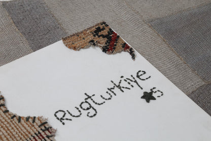 2x10 Vintage Hemp Runner Rug, Gray Turkish Patchwork Runner, Neutral Narrow Hallway Rug