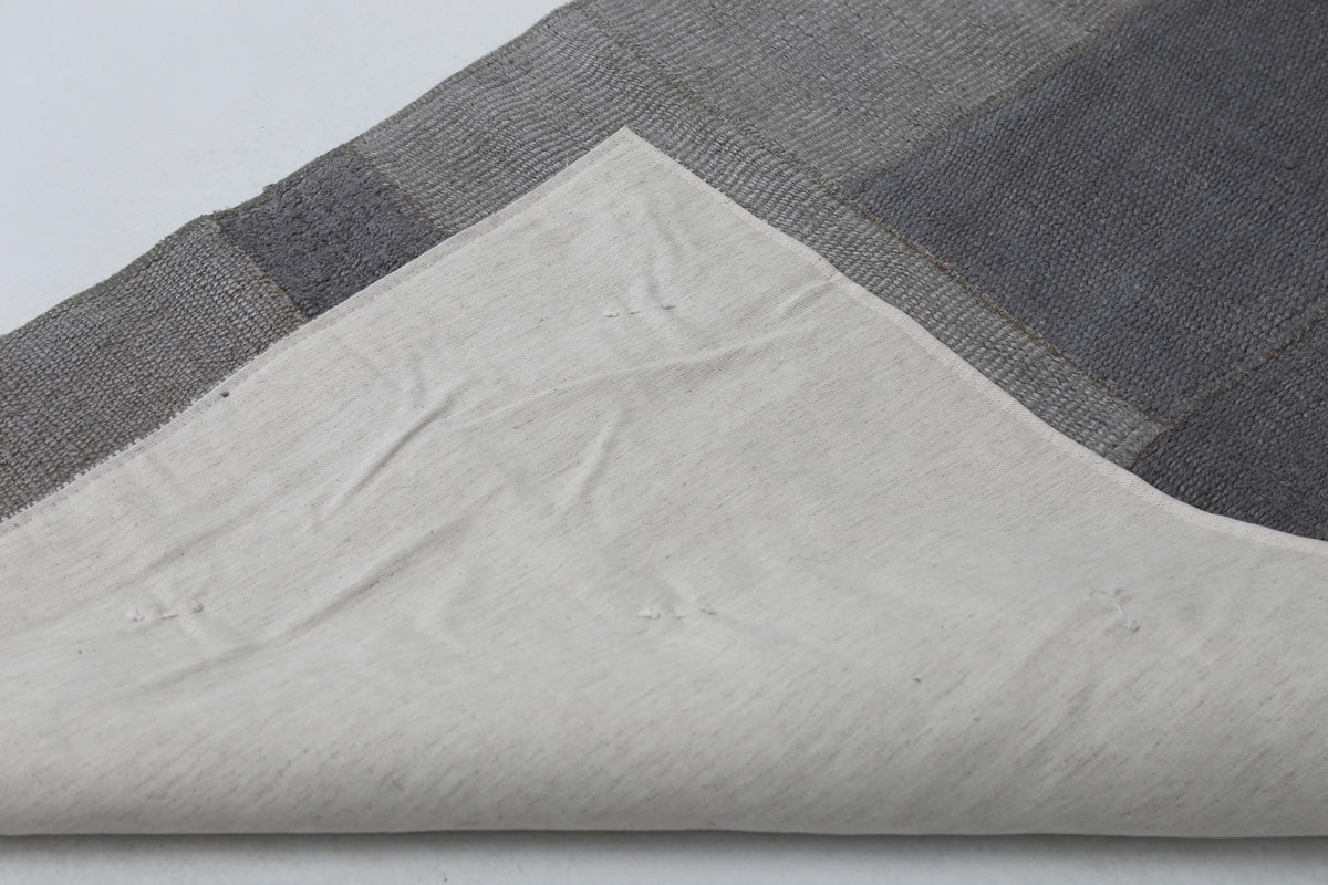 2x10 Vintage Hemp Runner Rug, Gray Turkish Patchwork Runner, Neutral Narrow Hallway Rug