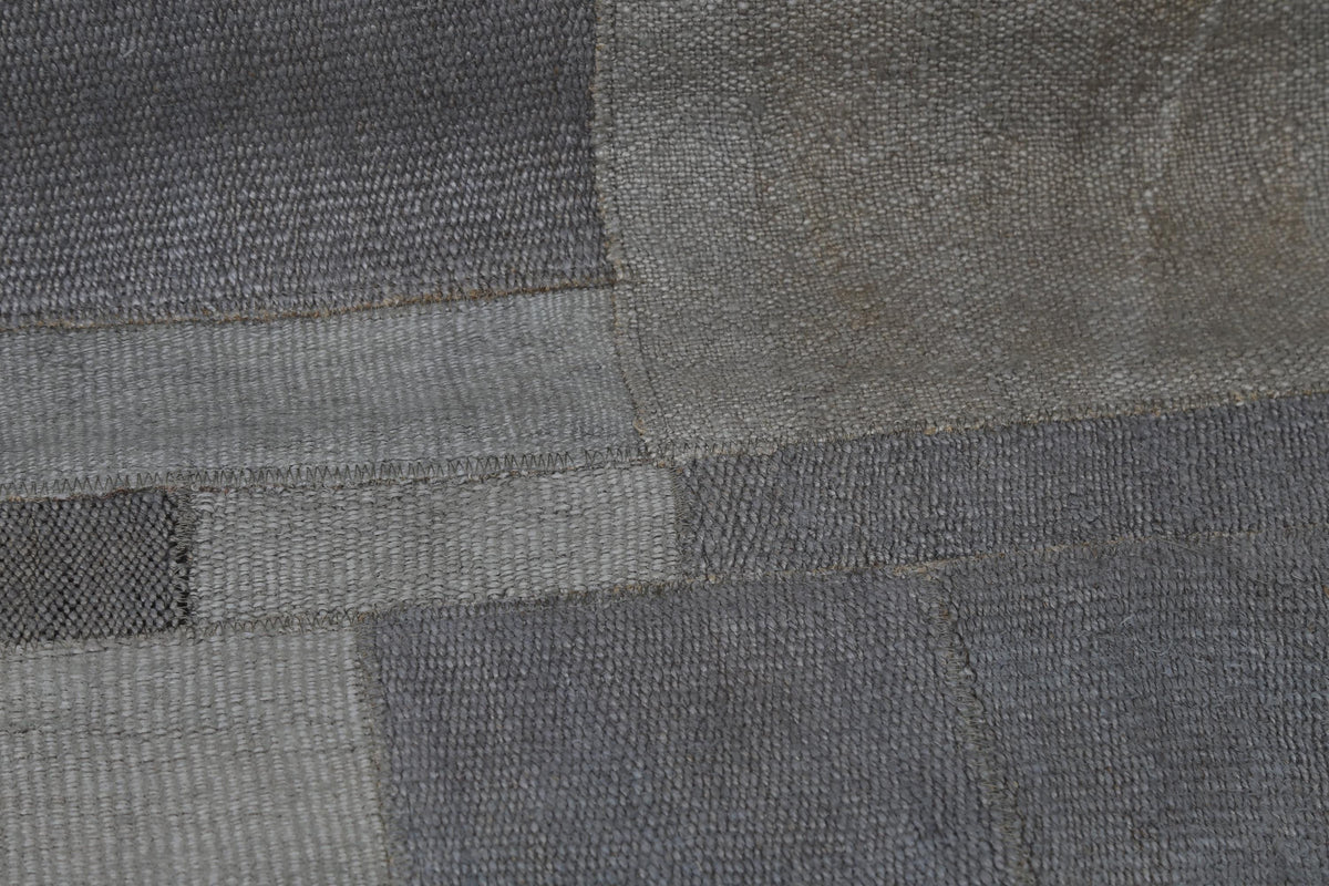 2x10 Vintage Hemp Runner Rug, Gray Turkish Patchwork Runner, Neutral Narrow Hallway Rug