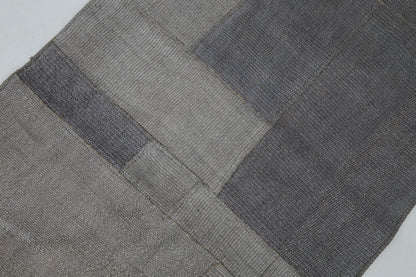 2x10 Vintage Hemp Runner Rug, Gray Turkish Patchwork Runner, Neutral Narrow Hallway Rug