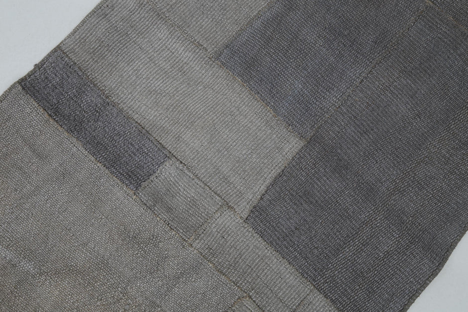 2x10 Vintage Hemp Runner Rug, Gray Turkish Patchwork Runner, Neutral Narrow Hallway Rug