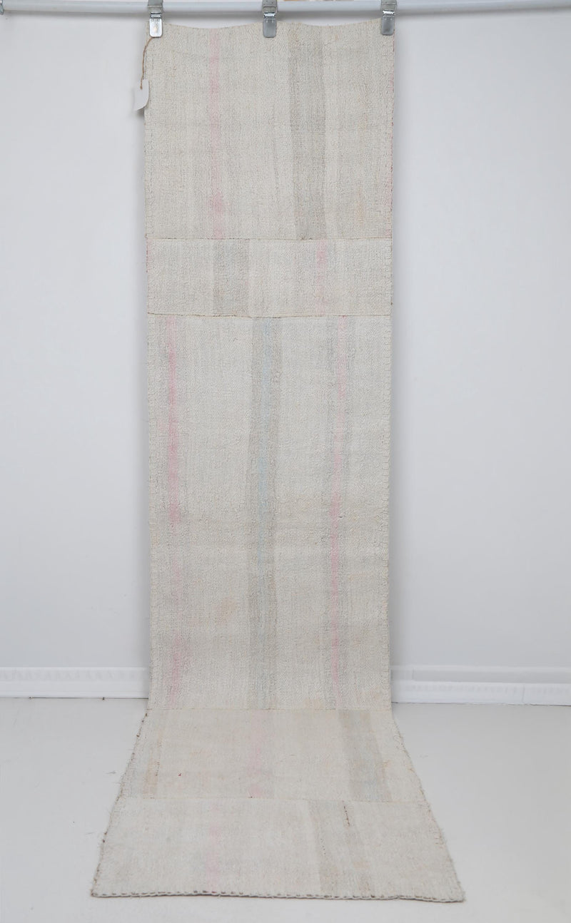 2x9 Vintage Turkish Hemp Patchwork Runner Rug, Neutral Cream Hallway Rug, Minimalist Long Entryway Rug
