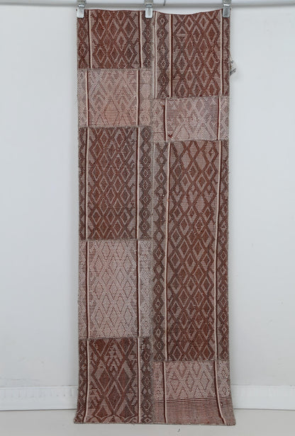 2x6 Vintage Turkish Flatweave Runner Rug, Brown Cream Geometric Kilim, Woven Hallway Entryway Rug