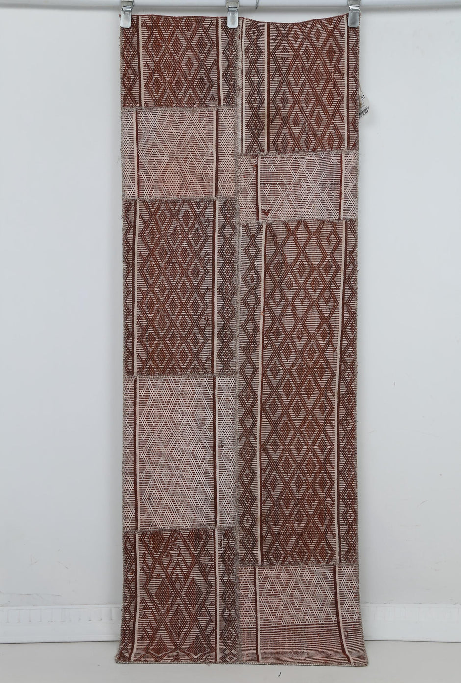 2x6 Vintage Turkish Flatweave Runner Rug, Brown Cream Geometric Kilim, Woven Hallway Entryway Rug