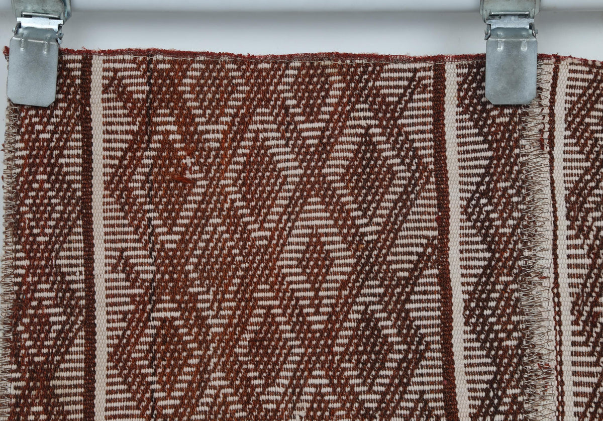 2x6 Vintage Turkish Flatweave Runner Rug, Brown Cream Geometric Kilim, Woven Hallway Entryway Rug