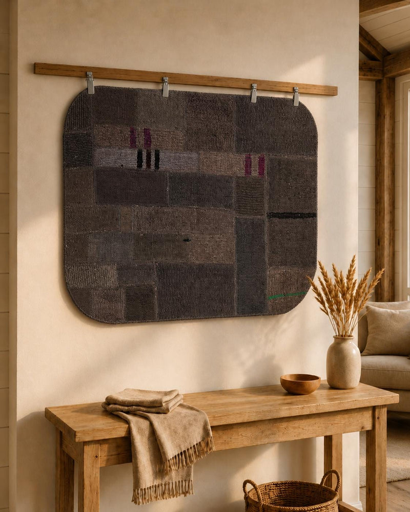 Vintage Turkish Tapestry Rug, Charcoal Brown Patchwork Wall Hanging (2'4" x 3') - photo 1 of 8