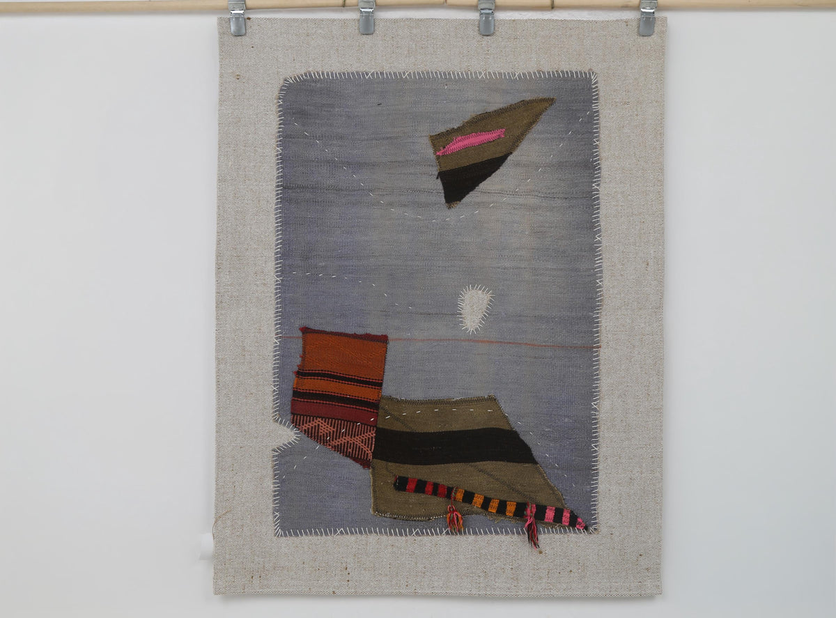 3x4 Vintage Turkish Tapestry Rug, Gray Abstract Hemp Wool Textile, Minimalist Woven Wall Art