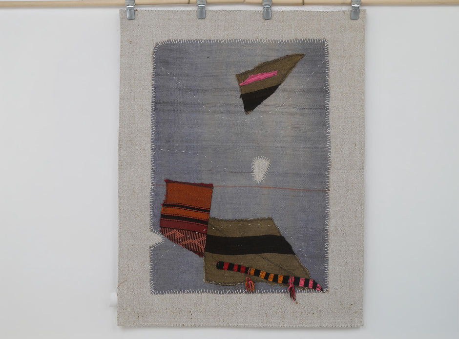 3x4 Vintage Turkish Tapestry Rug, Gray Abstract Hemp Wool Textile, Minimalist Woven Wall Art