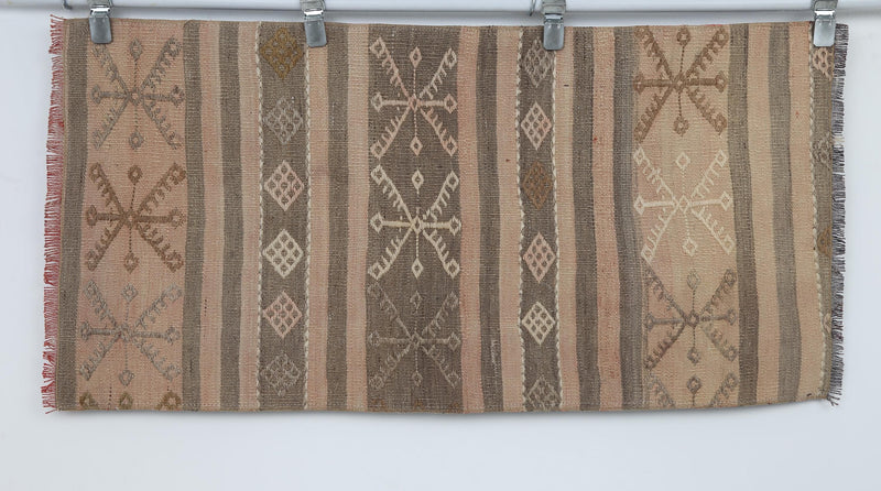 Vintage Turkish Tapestry Rug, Beige Brown Tribal Wall Hanging (2' x 4'1")