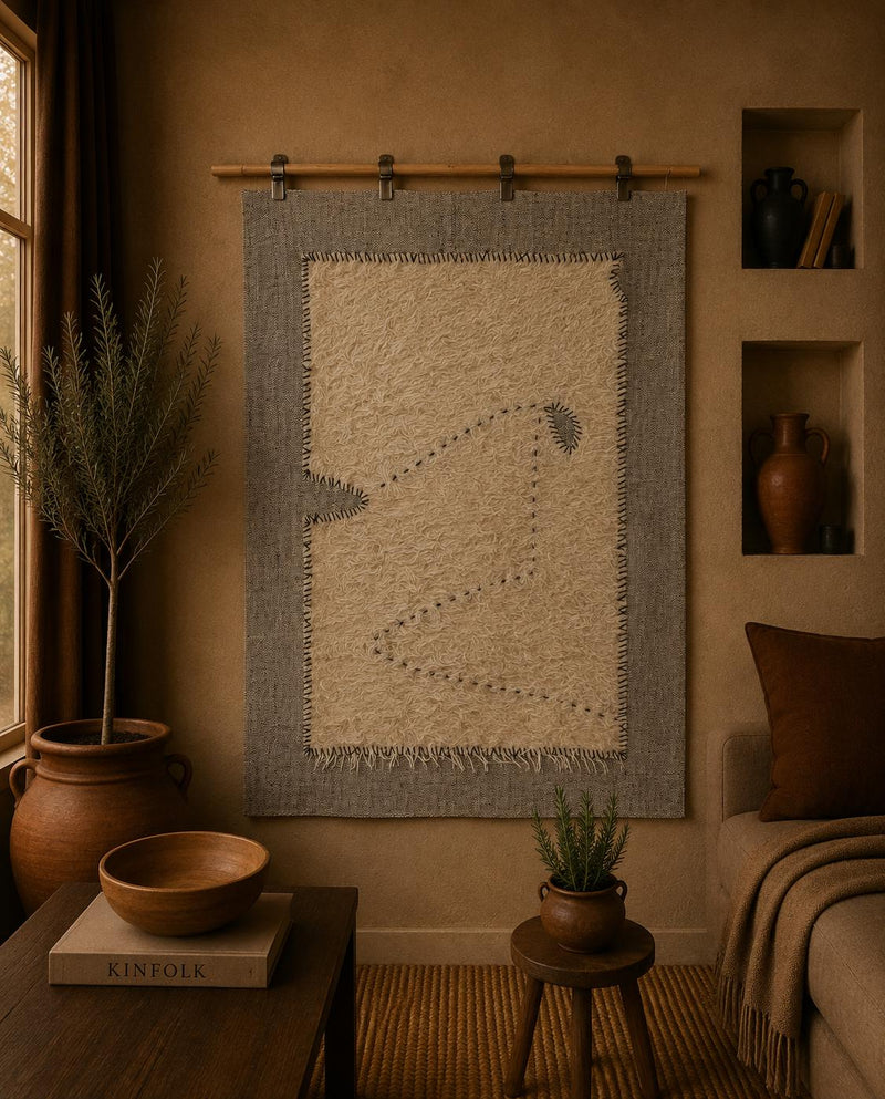 Vintage Turkish Tapestry Rug, Ivory Solid Wall Hanging (3'5" x 4'3") - photo 1 of 7