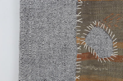 3x4 Vintage Turkish Tapestry Rug, Striped Wool Textile Wall Hanging, Earth Tone Fiber Wall Art