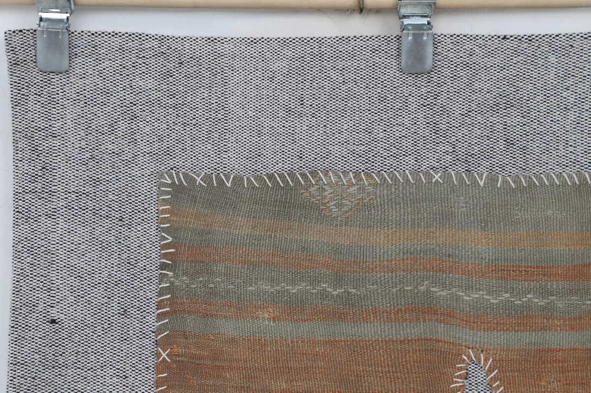 3x4 Vintage Turkish Tapestry Rug, Striped Wool Textile Wall Hanging, Earth Tone Fiber Wall Art
