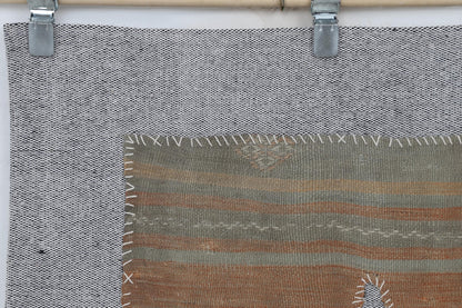 3x4 Vintage Turkish Tapestry Rug, Striped Wool Textile Wall Hanging, Earth Tone Fiber Wall Art