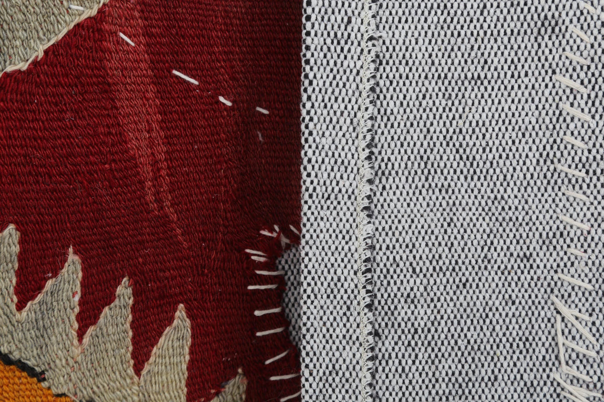 3x4 Vintage Turkish Tapestry Rug, Red Wool Textile Wall Hanging, Geometric Kilim Fiber Wall Art