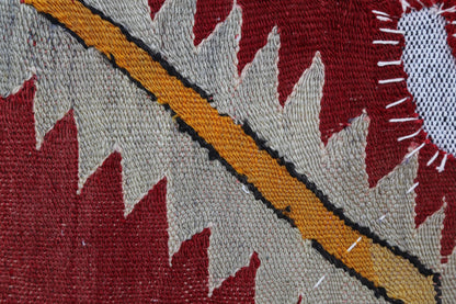 3x4 Vintage Turkish Tapestry Rug, Red Wool Textile Wall Hanging, Geometric Kilim Fiber Wall Art