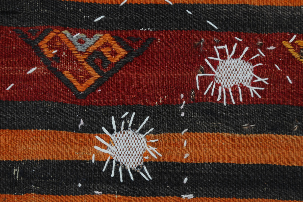 3x4 Vintage Turkish Tapestry Rug, Red Orange Striped Wool Wall Hanging, Geometric Textile Wall Art