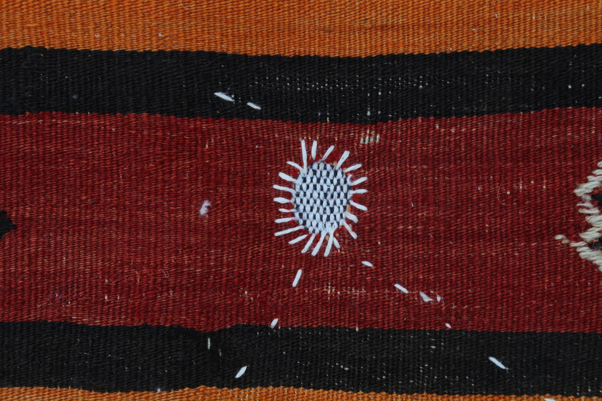 3x4 Vintage Turkish Tapestry Rug, Red Orange Striped Wool Cotton Wall Hanging, Geometric Textile Wall Art