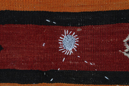 3x4 Vintage Turkish Tapestry Rug, Red Orange Striped Wool Cotton Wall Hanging, Geometric Textile Wall Art