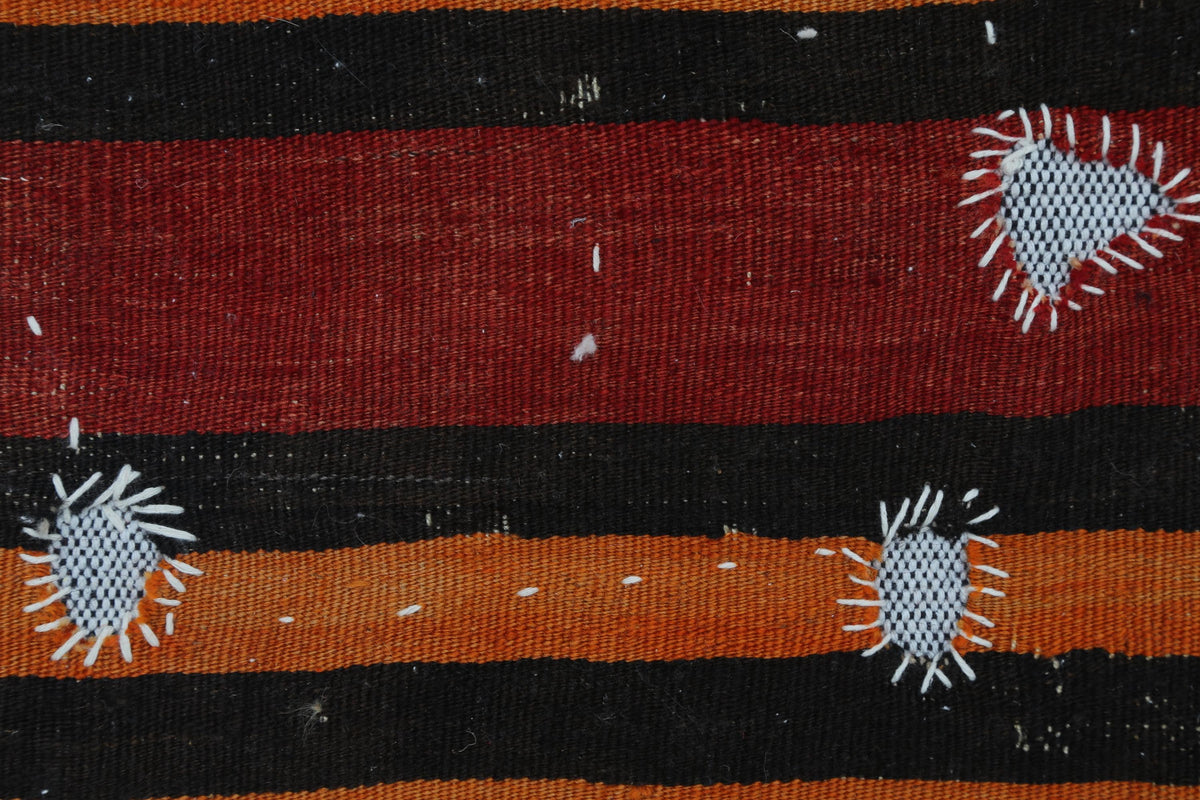 3x4 Vintage Turkish Tapestry Rug, Red Orange Striped Wool Cotton Wall Hanging, Geometric Textile Wall Art