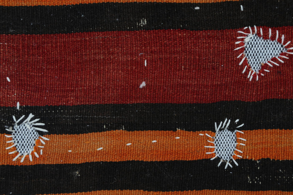 3x4 Vintage Turkish Tapestry Rug, Red Orange Striped Wool Cotton Wall Hanging, Geometric Textile Wall Art