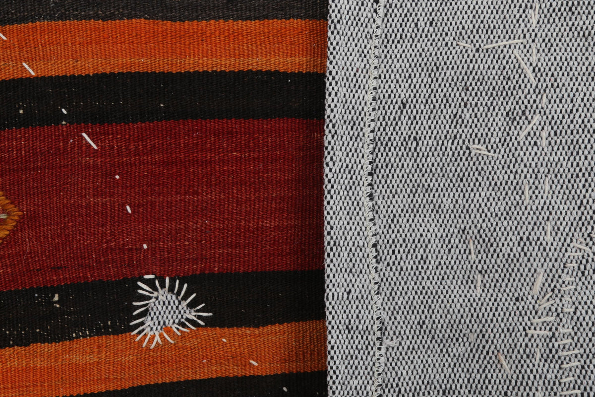 3x4 Vintage Turkish Tapestry Rug, Red Orange Striped Wool Cotton Wall Hanging, Geometric Textile Wall Art