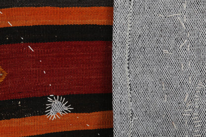 3x4 Vintage Turkish Tapestry Rug, Red Orange Striped Wool Cotton Wall Hanging, Geometric Textile Wall Art