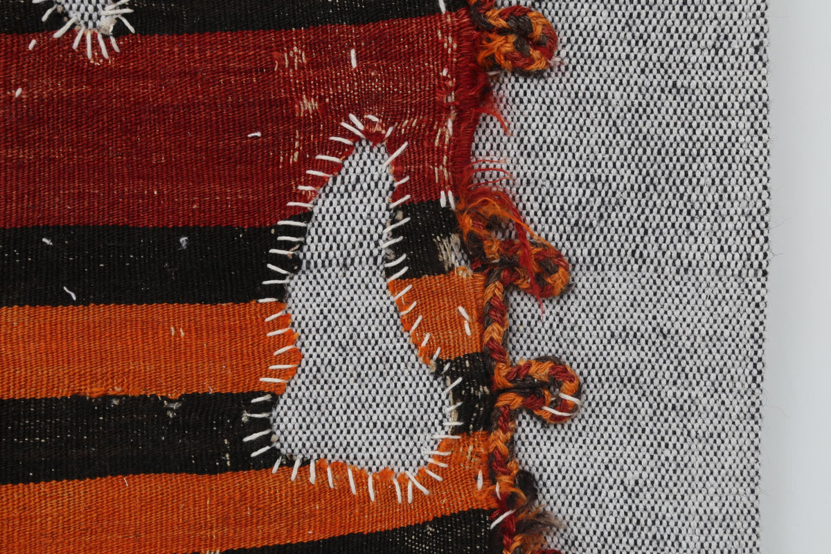 3x4 Vintage Turkish Tapestry Rug, Red Orange Striped Wool Cotton Wall Hanging, Geometric Textile Wall Art