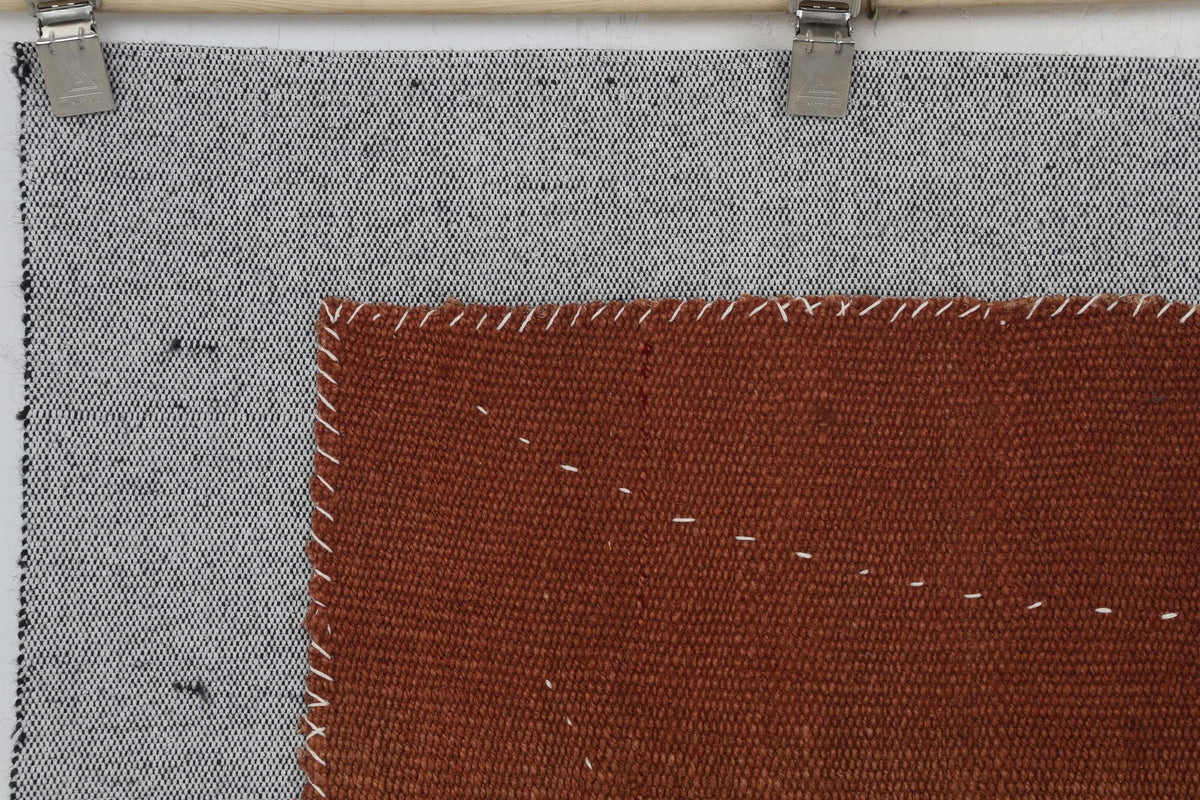 3x4 Vintage Turkish Tapestry Rug, Rust Brown Hemp Wool Wall Hanging, Minimalist Textile Wall Art
