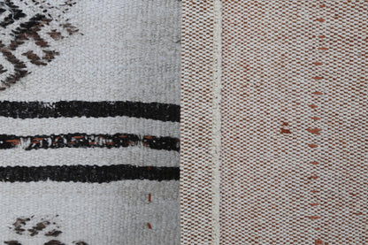 3x4 Vintage Turkish Tapestry Rug, Black White Hemp Wool Wall Hanging, Geometric Striped Textile Wall Art