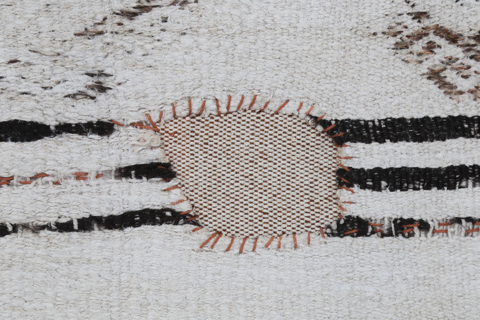 3x4 Vintage Turkish Tapestry Rug, Black White Hemp Wool Wall Hanging, Geometric Striped Textile Wall Art