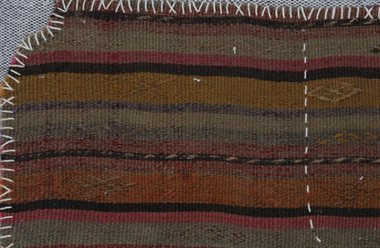 3x4 Vintage Turkish Tapestry Rug, Brown Striped Wool Wall Hanging, Rustic Geometric Textile Wall Art