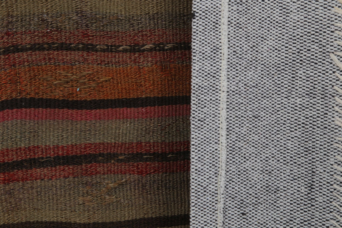 3x4 Vintage Turkish Tapestry Rug, Brown Striped Wool Wall Hanging, Rustic Geometric Textile Wall Art