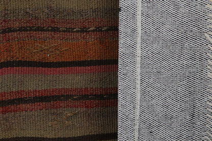 3x4 Vintage Turkish Tapestry Rug, Brown Striped Wool Wall Hanging, Rustic Geometric Textile Wall Art