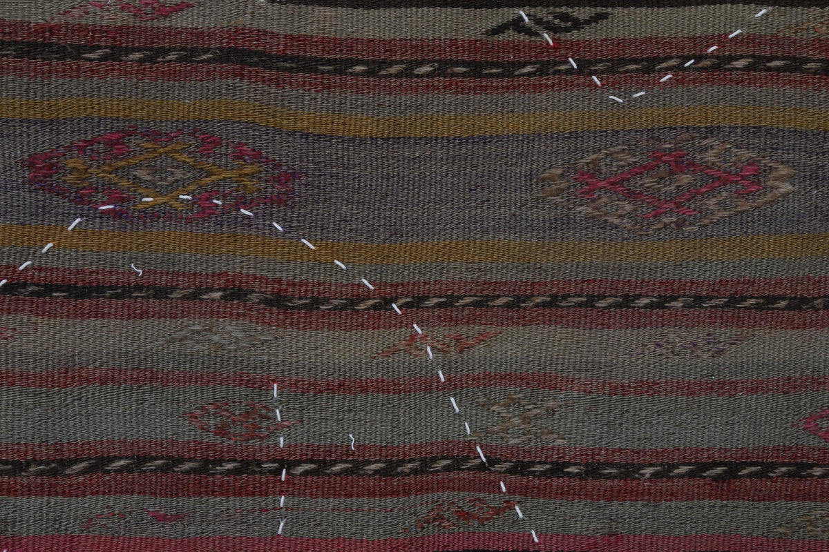 3x4 Vintage Turkish Tapestry Rug, Brown Striped Wool Wall Hanging, Rustic Geometric Textile Wall Art