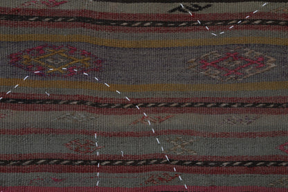 3x4 Vintage Turkish Tapestry Rug, Brown Striped Wool Wall Hanging, Rustic Geometric Textile Wall Art