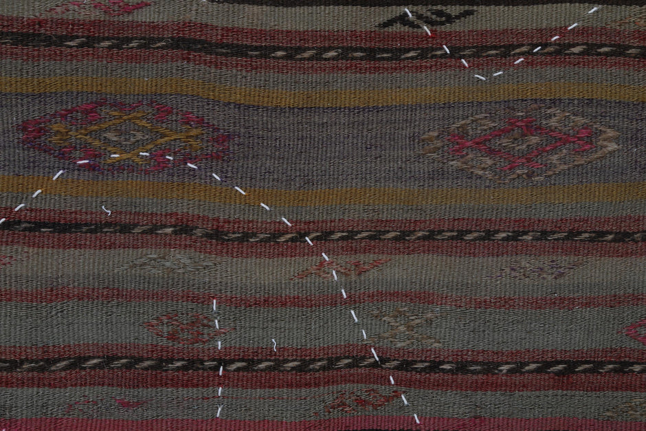 3x4 Vintage Turkish Tapestry Rug, Brown Striped Wool Wall Hanging, Rustic Geometric Textile Wall Art